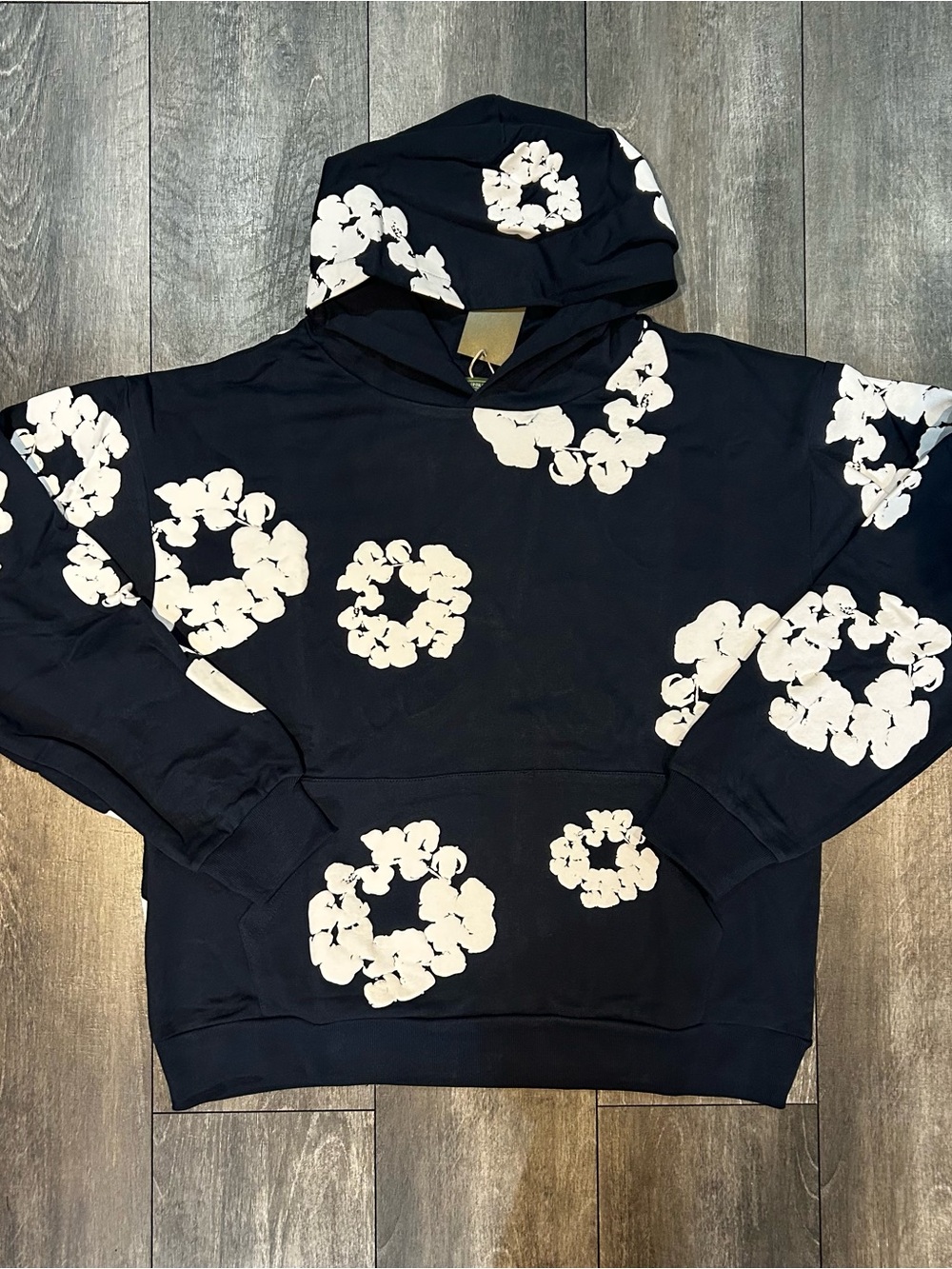 Black Floral-Print Hoodie Sweater for Men